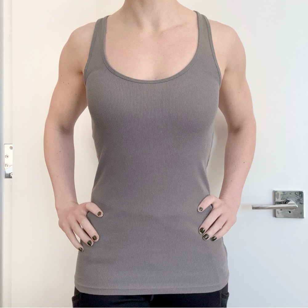 American Eagle Gray Ribbed Tank Top Long Crochet Racerback Y2K Elena Gilbert S